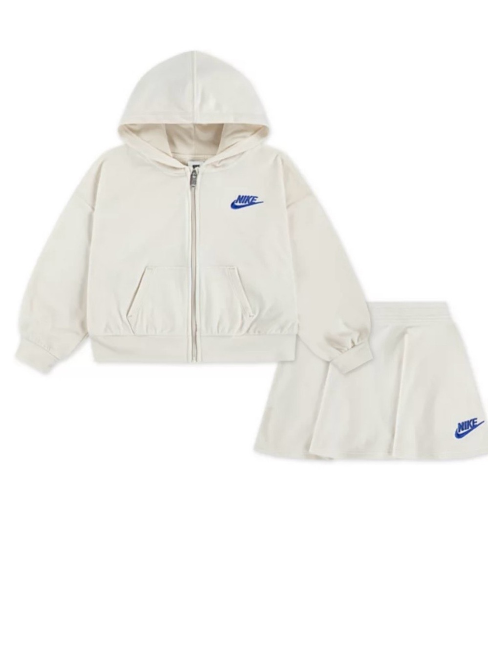 Nike Cream Kids Zip Hoodie & Skirt Set with Blue Logo